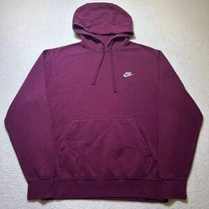 Vintage Nike Hoodie M Burgundy Embroidered Swoosh Y2K 00s Pullover Streetwear